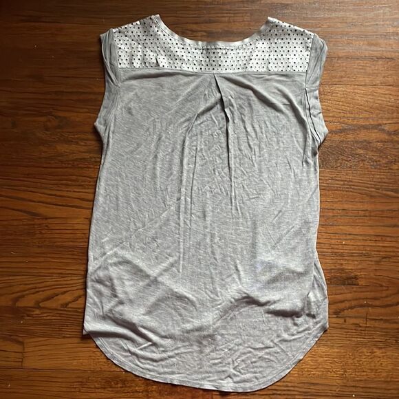 Trouvé Gray Tee with Silver Geometric Faux Leather Yoke - Picture 5 of 5